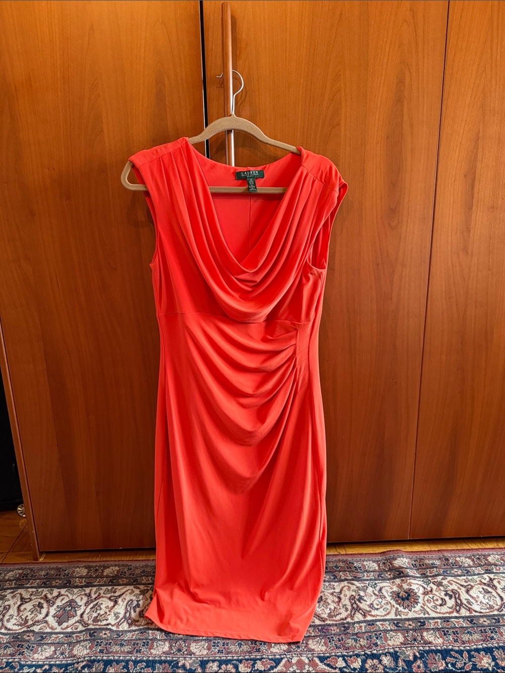 Lauren Ralph Lauren Coral-Red Draped Sheath Dress